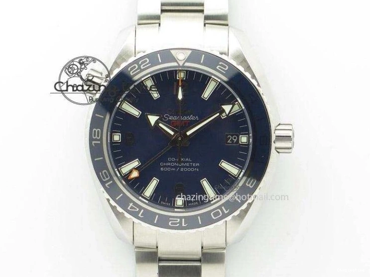 0818 FreshLook Planet Ocean 45mm GMT Blue DLC Black OMF Best Edition Blue Dial On Blue Gummy Strap A 8123